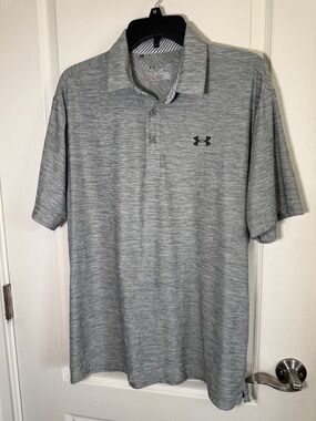 Under Armour HeatGear Polo Gray Loose Fit Performance Golf Shirt Mens LG